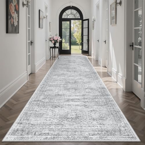 Washable Hallway Runner Rug 3x12 Kitchen Entry Rugs Non (Grey / 3' x 12' (Runner))