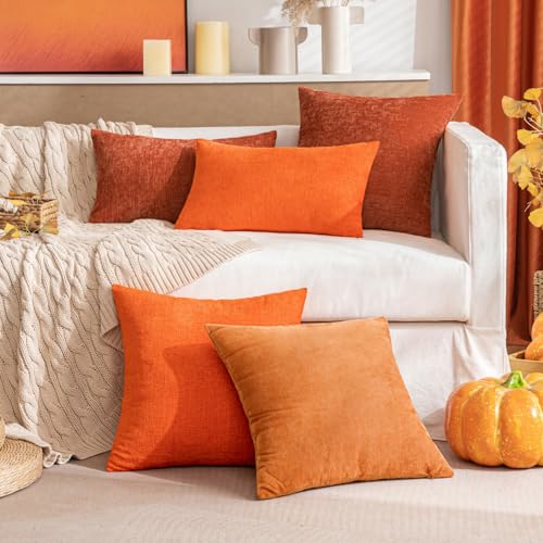 Soft Chenille Fall Throw Pillow Covers Rust 20x20 Inch Pack of 2 (20" x 20" (Pack of 2) / Rust)