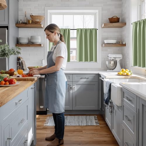100% Blackout Short Curtains for Small Window (100% Blackout - Sage Green / 29"W x 30"L (Pack of 2))