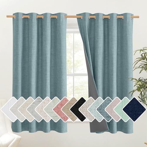 100% Absolutely Blackout Linen Curtains with Thermal Insulated Liner (52"W x 45"L (Pack of 2) / Skylark Blue)