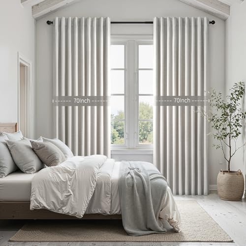 100% Blackout Curtains 70 Inch Wide 90 Inch Long for Living Room Sliding Glass Door Back Tab Pleated Neutral Modern Bedroom Heavy Insulated Large Window Drapes (Grey Beige / 70"W x 90"L (Pack of 2))