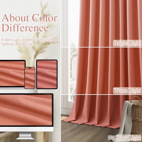 100% Blackout Curtains 90 Inch Length 2 Panels Set for Living Room Bedroom Back Tab Thermal Insulated Black Out Linen Drapes Room Darkening Coral (Coral / 52"W x 90"L (Pack of 2))