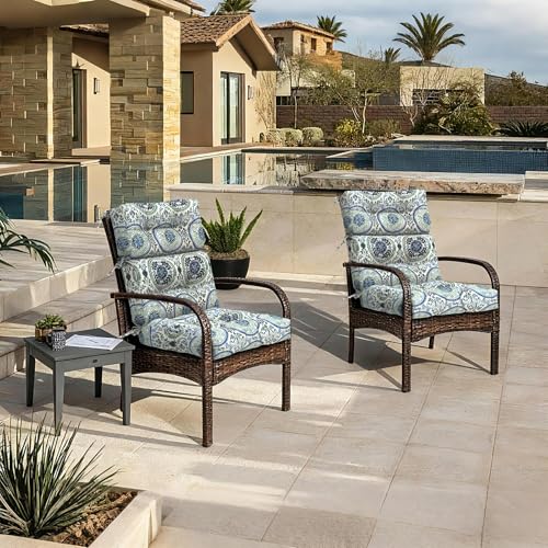 Outdoor High Back Chair Cushions Set of 2 (44"x20"x4" / Celadon Wreath)