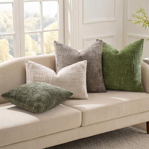 Textured Chenille Throw Pillow Covers 18x18 Set of 2 Olive Green (Olive Green / 18" x 18" (Pack of 2))