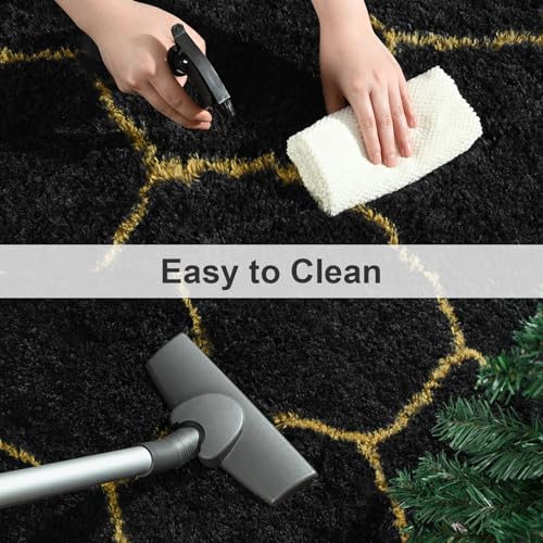 Super Soft Shaggy Rugs Fluffy Carpets (4' x 6' (Rectangular) / Black Gold)