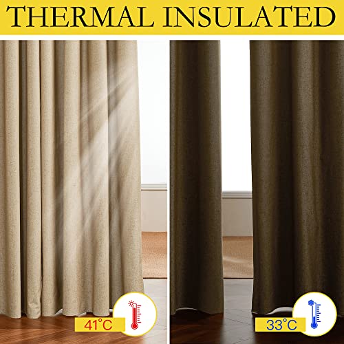 100% Absolutely Blackout Linen Curtains with Thermal Insulated White Liner (42"W x 84"L (Pack of 2) / Camel)