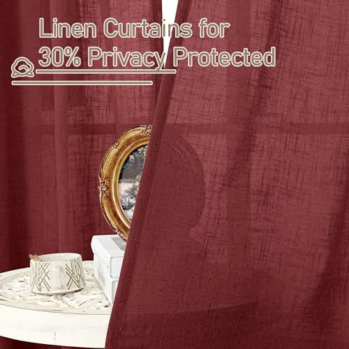 Burgundy Red Linen Curtains 54 Inch Length 2 Panels for Bedroom (Burgundy Red / 52"W x 54"L (Pack of 2))