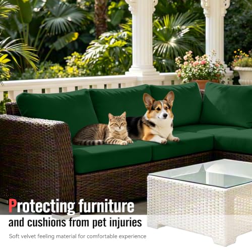 8Pcs Outdoor Cushion Covers (Dark-green / Square-large + Rectangle)
