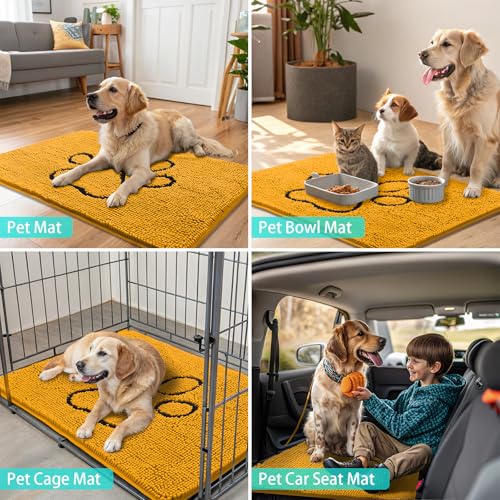 Dog Door Mat for Muddy Paws (36"X24" / Golden Yellow and Black)