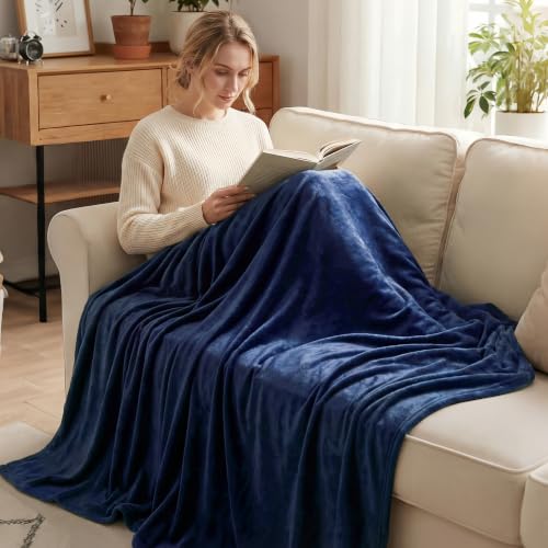 Soft Fleece Blanket Queen Size for Bed (Navy Blue / Queen (90" x 90"))