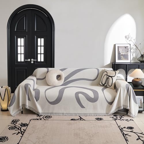 Boho Couch Cover Super Soft Couch Covers for 2 (71" x 102" / 1# Grey Curve)