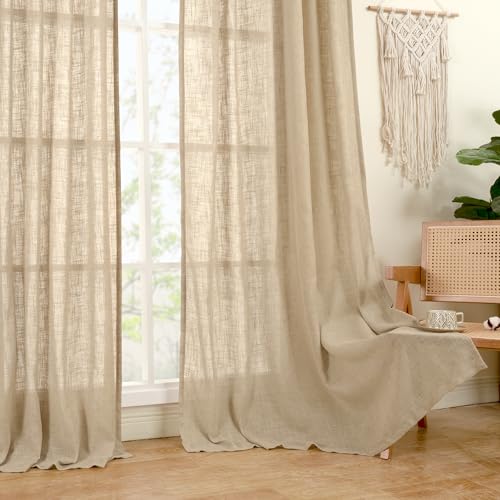 Living Room Sheer Linen Curtains 90 Inch for Bedroom 2 Panels Set (Brown / 52"W x 90"L (Pack of 2))