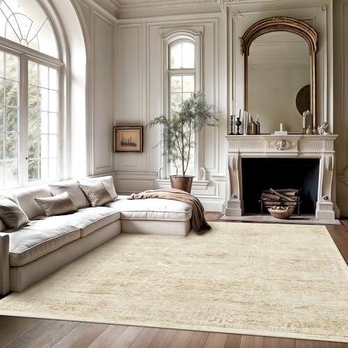 Washable Area Rug 8x10 Large Soft Living Room Rugs Beige (Beige/Ivory / 8' x 10' (Rectangular))