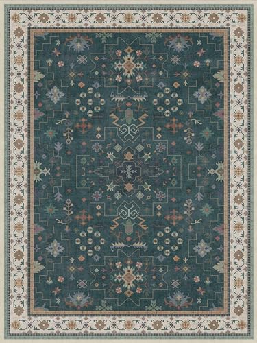 Vintage Dark Green 6x8 Dining Room Rugs for Under Kitchen Table (6' x 8' (Rectangular) / Dark Green)
