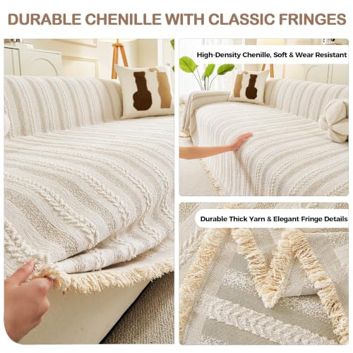 Couch Cover for Sofa (Striped Braid Cream / 71*102 inch)