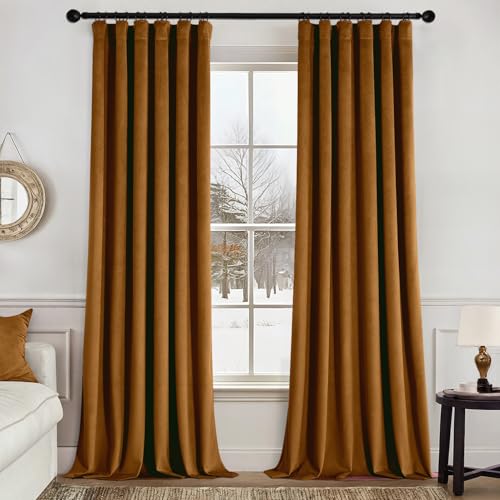 Velvet Curtains 50W x 84L 2 Panels Golden Brown Blackout Curtains (Golden Brown / 50"W x 84"L (Pack of 2))
