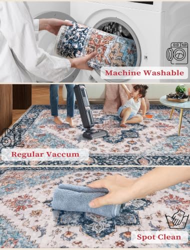 3x7 Washable Non Slip Boho Runner Rug for Hallway (Blue/Orange / 3' x 7' (Runner))