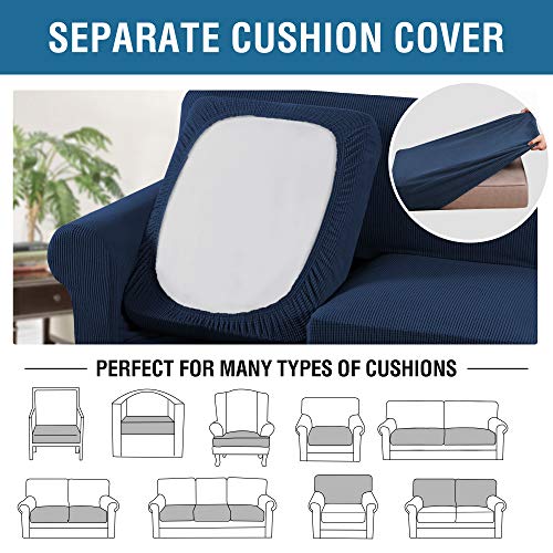 3 Piece Stretch Sofa Covers for 2 Cushion Sofa Couch Covers for Living Room Sofa Slipcovers (Medium-XL / Navy)