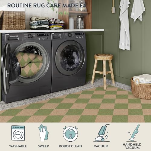 Checkered Easy Jute 5x7 Area Rug (5' x 7' (Rectangular) / Sage Green/Nature-2)