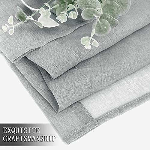 Short Sheer Curtains Linen Textured Living Room Curtain Sheers Light Filtering Rod Pocket Voile Curtains for Bedroom (42"W x 45"L (Pack of 2) / Silver Grey)