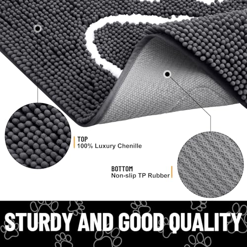 Dog Door Mat for Muddy Paws (45"X27" / Dark Grey and White)