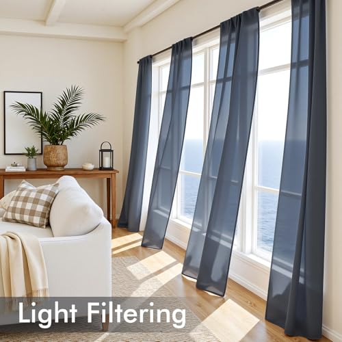 Navy Blue Sheer Curtains 108 Inches Long 4 Panels 54 x 108 Inches (54"W x 108"L (Pack of 4) / Navy Blue)