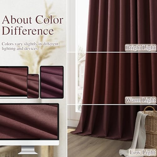 100% Blackout Curtains 84 Inch Length 2 Panels Set for Living Room Bedroom Back Tab Thermal Insulated Black Out Linen Drapes Room Darkening Reddish Brown (Reddish Brown / 52"W x 84"L (Pack of 2))