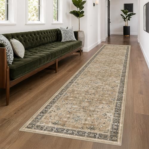 Boho Washable 3x10 Extra Long Runners for Hallways (3' x 10' (Runner) / Rustic Brown / Charcoal Olive)