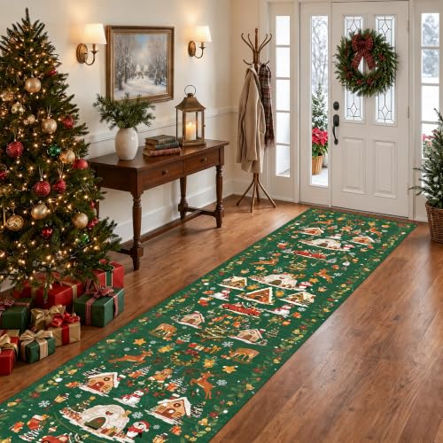 Vintage Christmas Runner Rug 2x8 (2' x 8' (Rectangular) / Xmas/Green)