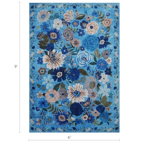 Blue Garden Floral Area Rug 6x9 for Living Room Bedroom (Blue / 6' x 9' (Rectangular))