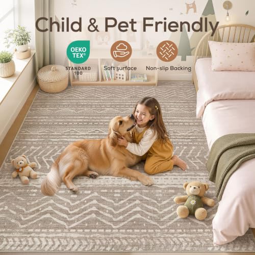 Boho 5x7 Area Rug Living Room Rugs Machine Washable Dark Brown (Dark Brown / 5' X 7' (Rectangular))