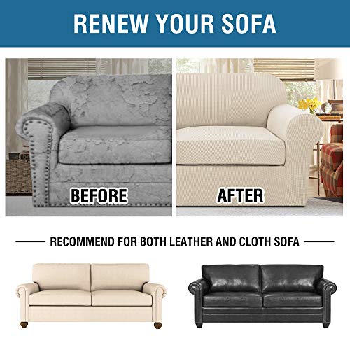 3 Piece Stretch Sofa Covers for 2 Cushion Sofa Couch Covers for Living Room Sofa Slipcovers (Medium-XL / Natural)