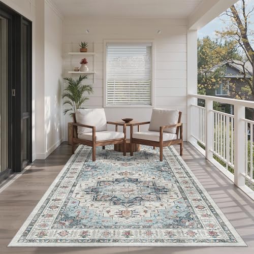 4x8 Wide Hallway Runner Rug Washable for Living Room (Blue / 4' x 8' (Runner))