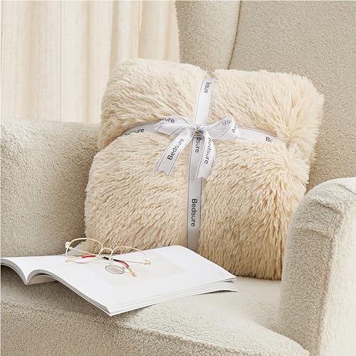 Faux Fur Fluffy Sherpa Throw Blanket Couch Twin Beige 60"x80" (06- Beige / Twin (60" X 80"))
