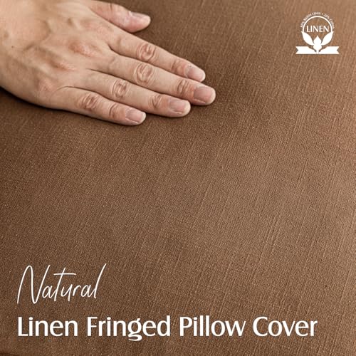 Decorative Linen Fringe Throw Pillow Covers 24×24 Orange Brown (24" x 24" (Pack of 2) / Hazel)