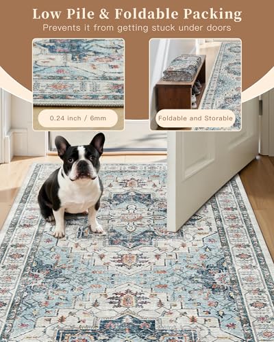 Hallway Runner Rug 3x20 Washable Kitchen Runners 20ft (Blue / 3' x 20' (Runner))