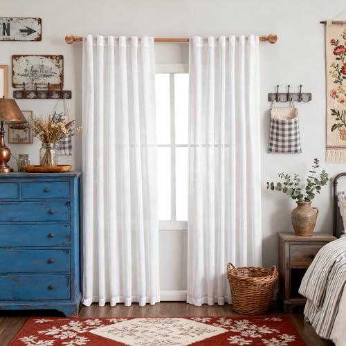 White Curtains for Bedroom Liivng Room 84 Inches Long 2 Panels Set (50"W x 84"L (Pack of 2) / Pure White)
