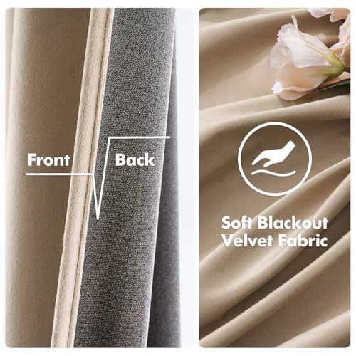 Velvet Curtains Camel Beige 52 x 63 Inch Length Set of 2 (Camel Beige / 52"W x 63"L (Pack of 2))