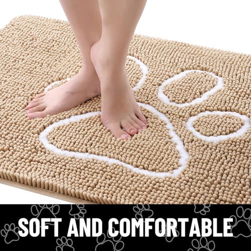 Dog Door Mat for Muddy Paws (47"X17" / Beige and White)
