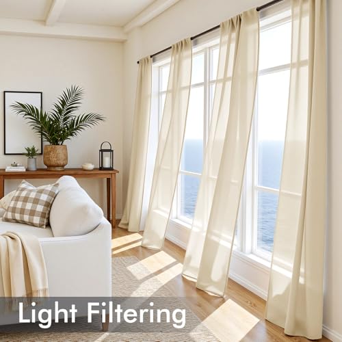 Cream Sheer Curtains 102 Inches Long 4 Panels 42 x 102 Inches (42"W x 102"L (Pack of 4) / Cream)