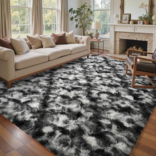 6x9 Ft Large Shag Rugs for Living Room Decor (DC Black 4sm11 / 6' X 9' (Rectangular))