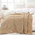 Beige Throw Blanket 108"×90" inches Fuzzy 3D Jacquard Decorative (Beige / 108"×90”)