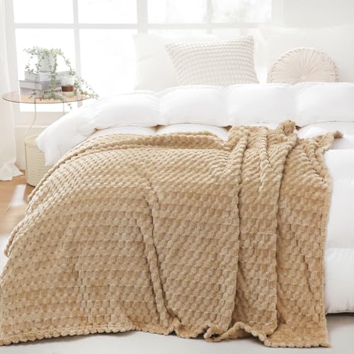 Beige Throw Blanket 108"×90" inches Fuzzy 3D Jacquard Decorative (Beige / 108"×90”)
