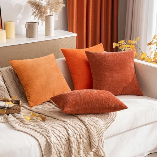 Soft Chenille Fall Throw Pillow Covers Rust 20x20 Inch Pack of 2 (20" x 20" (Pack of 2) / Rust)