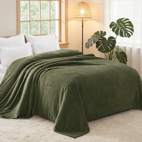 Soft Fleece Blanket King Size for Bed (Olive Green / King (104" x 90"))