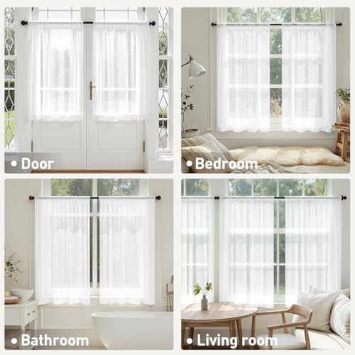 4 Panels White Short Sheer Curtains 24 Inch Length 42 x 24 Inches (42"W x 24"L (Pack of 4) / White)