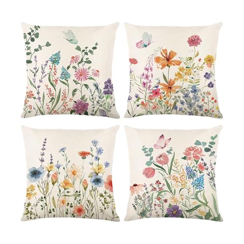 Spring Pillow Covers 16x16 Inch Set of 4 (Spring04)