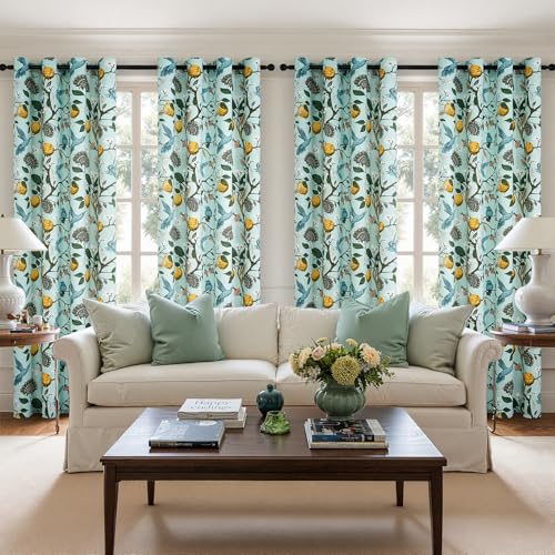 90 Inches Long Curtains Mint Green Whimsical Woodland Leaf Jungle Flower Hummingbird Victorian Grommet Thick Sage Green Curtains for Balcony Sliding Glass Office Bedroom Living Room (Mint Green / 52"W x 90"L (Pack of 2))