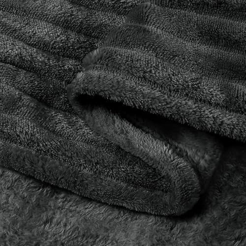 3D Ribbed Charcoal Grey Fleece Throw Blanket for Couch (Charcoal Grey / Throw(50"x60"))