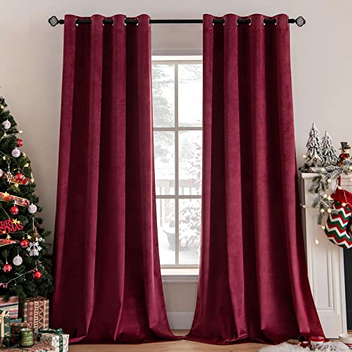 Velvet Curtains Christmas Burgundy 52 x 63 Inch Length Set of 2 (Burgundy / 52"W x 63"L (Pack of 2))
